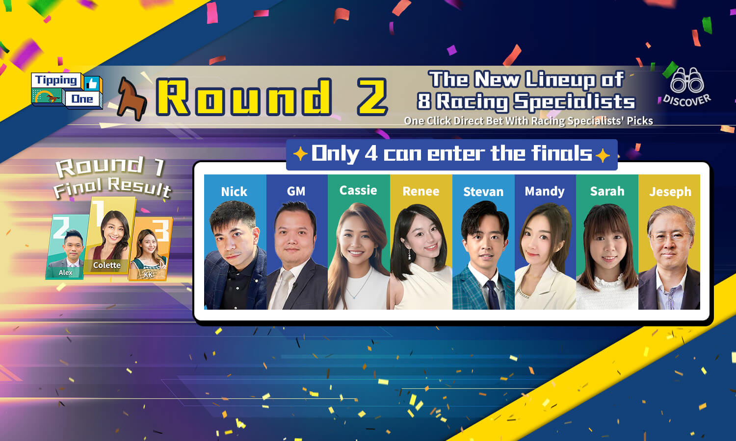 Which 4 racing specialists from Round 1 can advance to the finals?